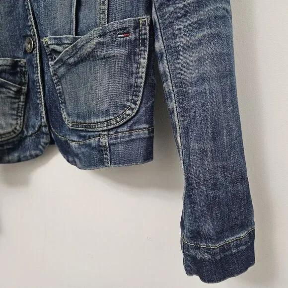 TOMMY HILFIGER Vintage Women's Blue Denim Blazer Jeans Jacket Size XS - Picture 3 of 7